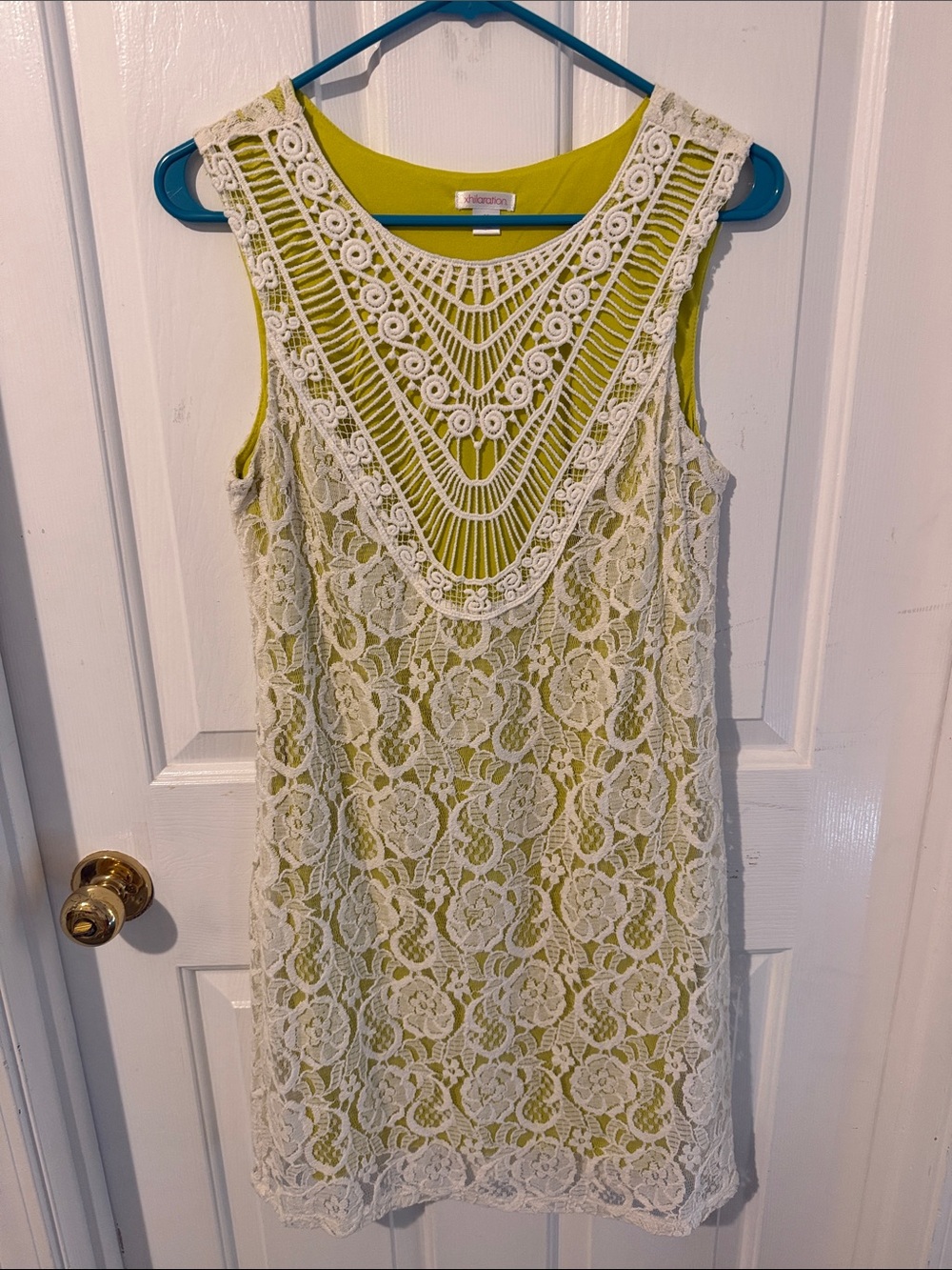 Xhilaration Lime and White Crochet Overlay Dress